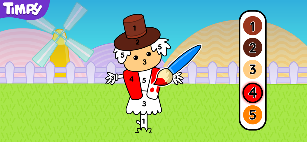 Barn & Farm Games For Kids - A toddler color by number game featuring a cute scarecrow on a farm.