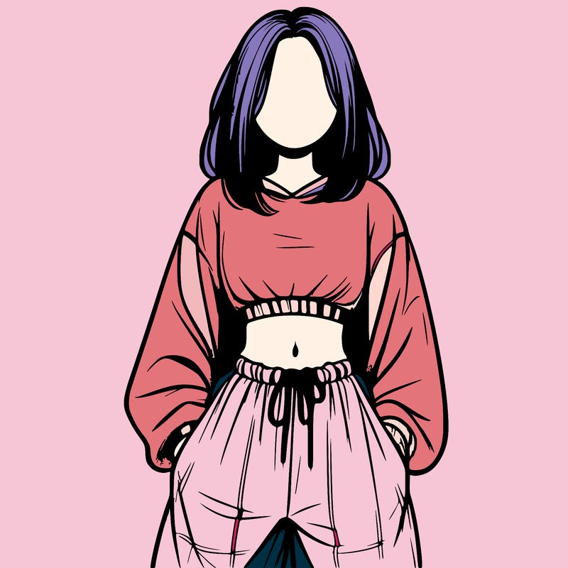realistic girl faceless with baggy pants and a crop top