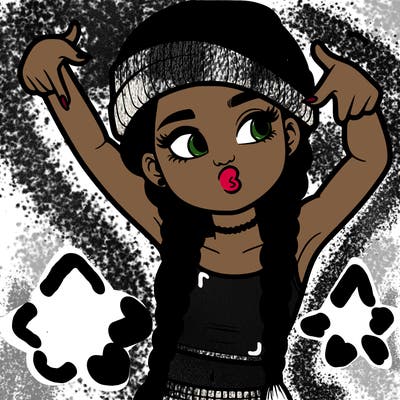 realistic teenage girl with braids and a beanie and crop top doing 🫶🏼