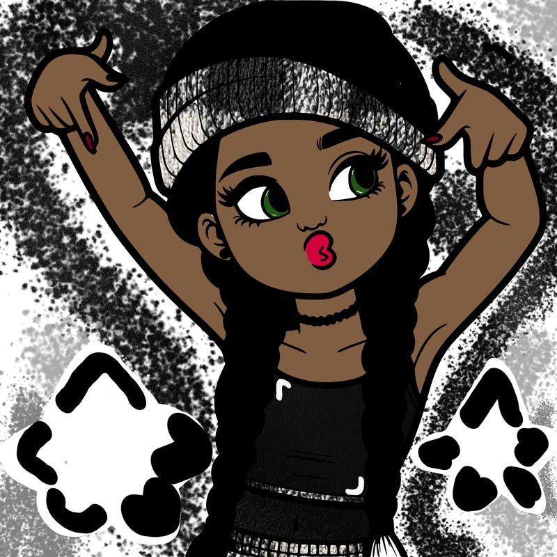 realistic teenage girl with braids and a beanie and crop top doing 🫶🏼