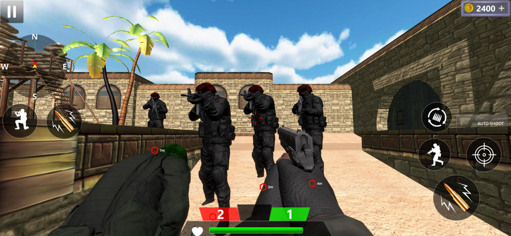 Sniper Pure Team Swat Games - First person view of a tactical shooter game with SWAT team members in a desert environment