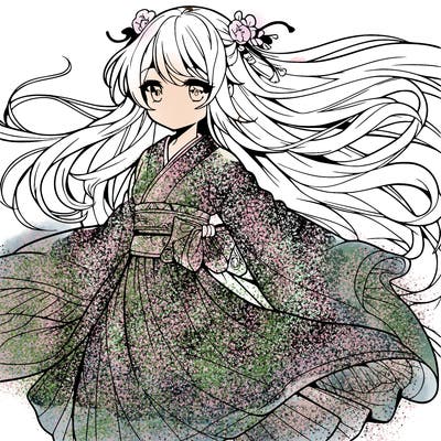 manga character with flowing dress in the wind