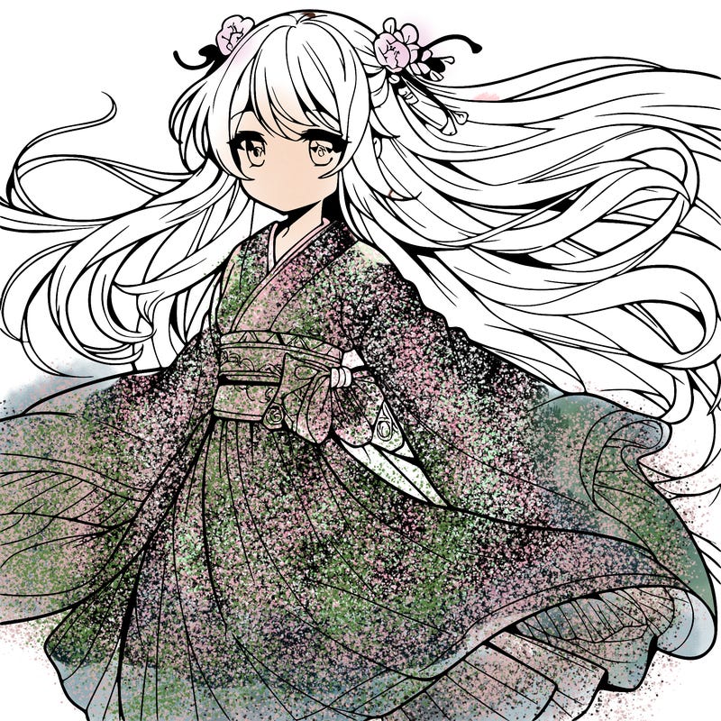 manga character with flowing dress in the wind
