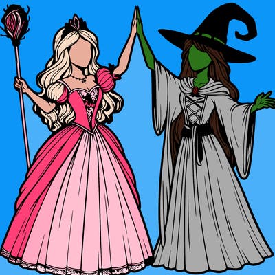 detailed realistic split of a princess and a witch