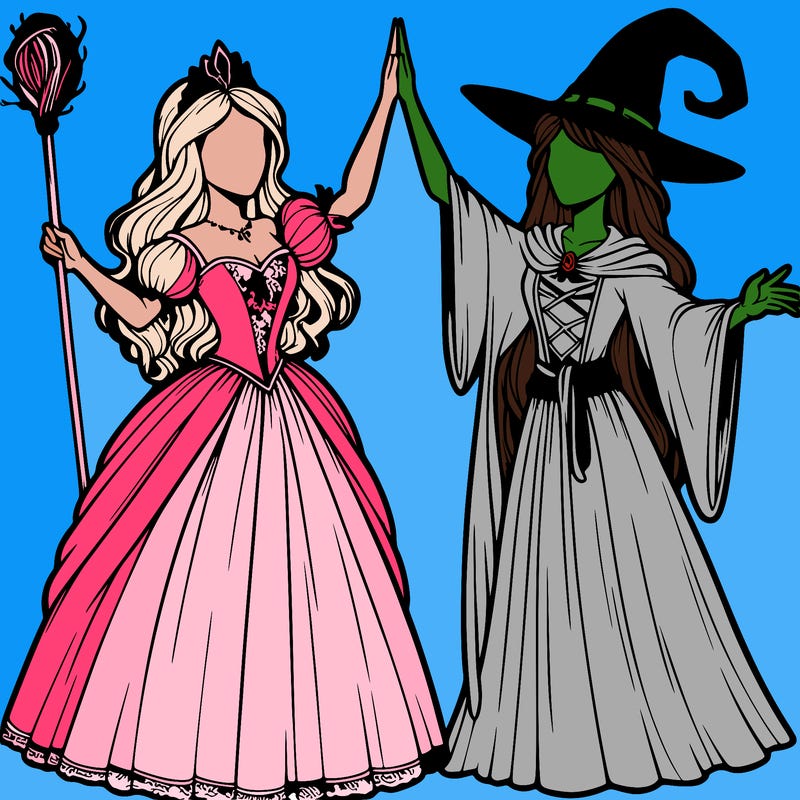 detailed realistic split of a princess and a witch