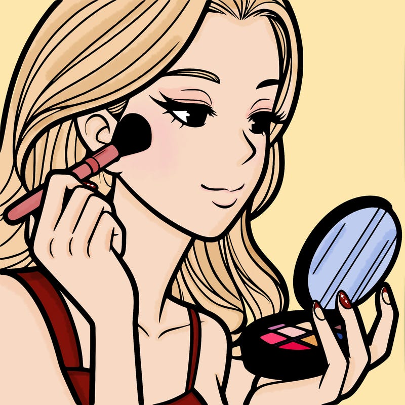 little girl putting on makeup