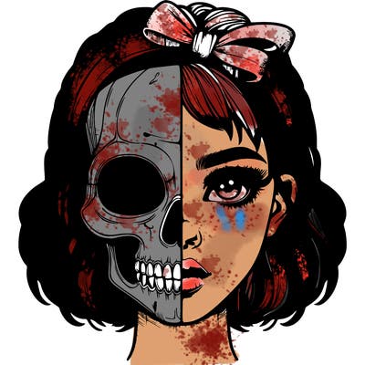 realistic girl with half skull mask