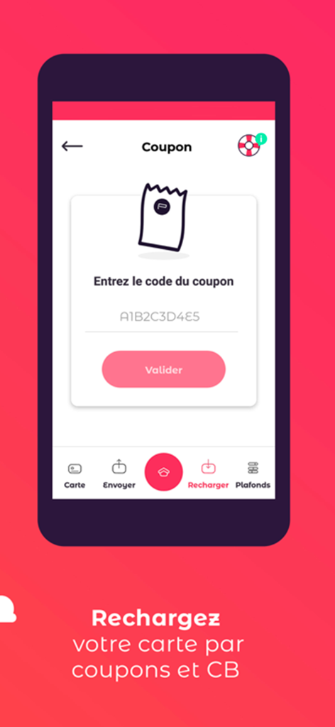 MyPCS app screen to enter a coupon code for recharging a prepaid card