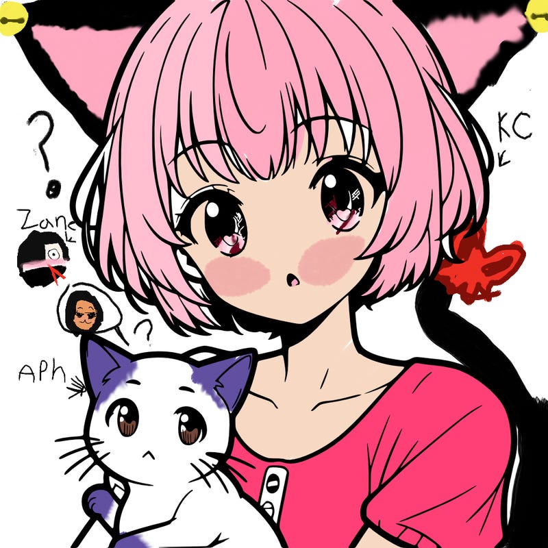 anime girl with short hair and a cat