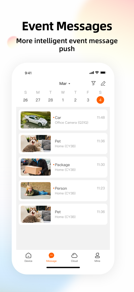 LongVision - LongVision app showing smart event messages and security camera notifications for home and office