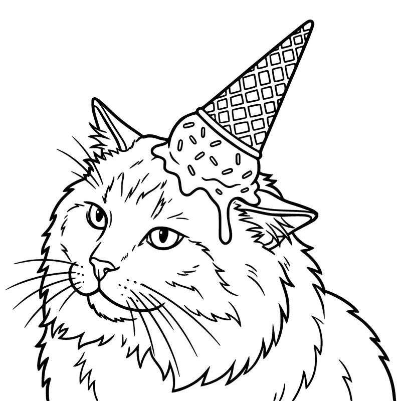 a cat with a ice cream cone on its head