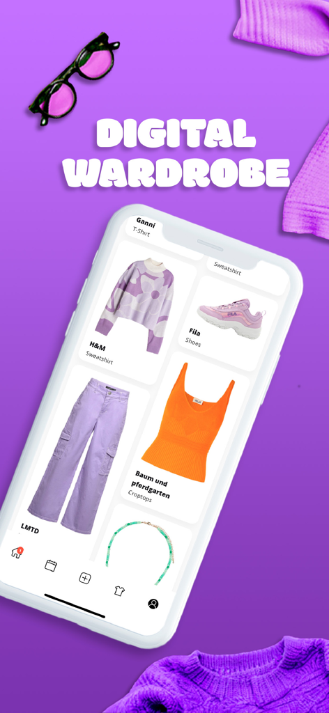 CAPSULE - Wardrobe - Smartphone displaying the digital wardrobe interface of the CAPSULE fashion app