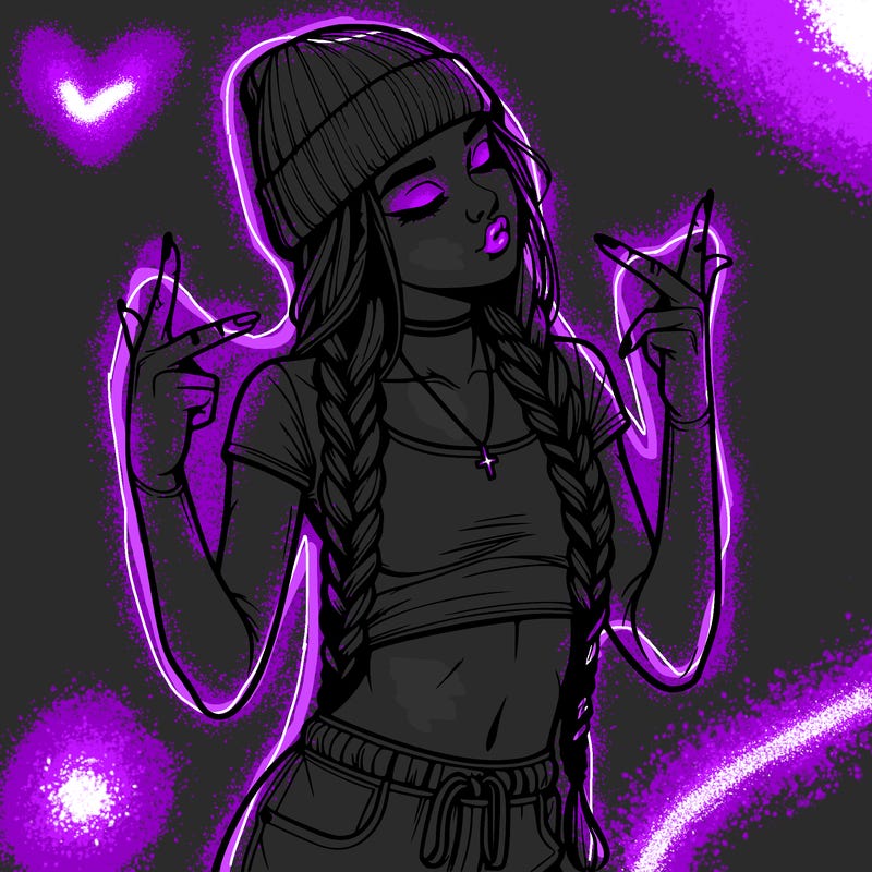 realistic teenage girl with braids and a beanie and crop top doing 🫶🏼