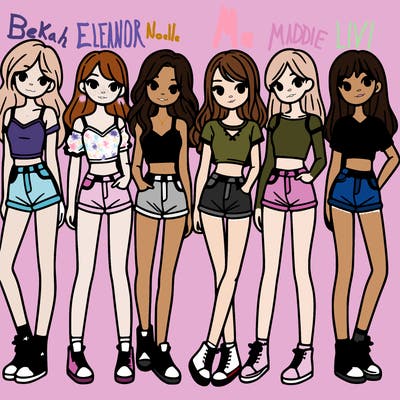 a group of girls wearing crop tops and shorts