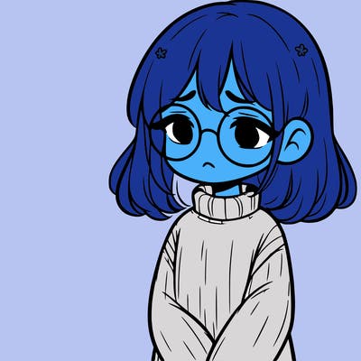 sad girl with glasses in a sweater