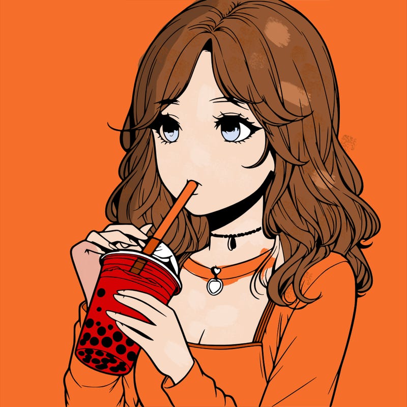 realistic girl drinking boba tea