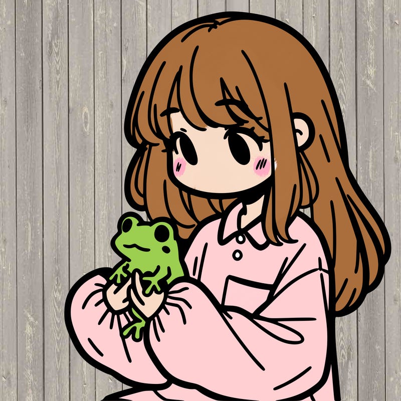 girl with long hair and a oversized shirt. and she is holding a frog