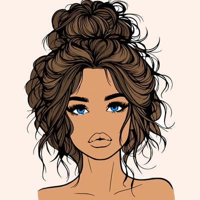realistic girl with messy bun and lips