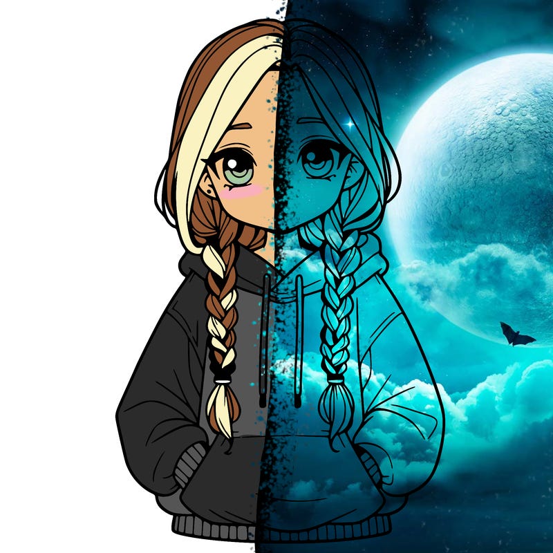 a realistic girl with a oversized hoodie and she has braids