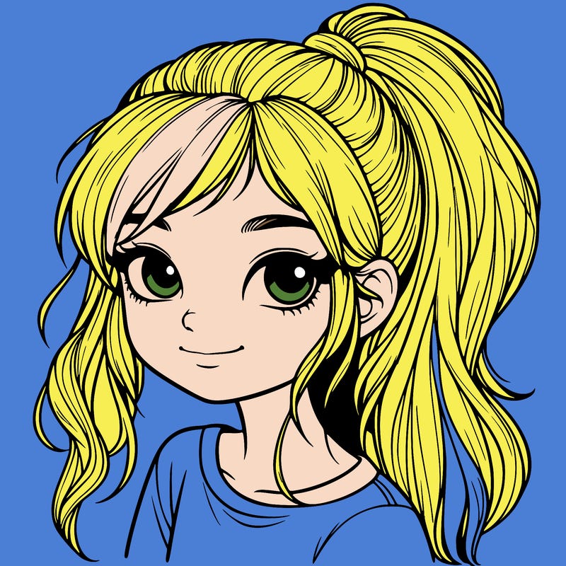 realistic girl with ponytail