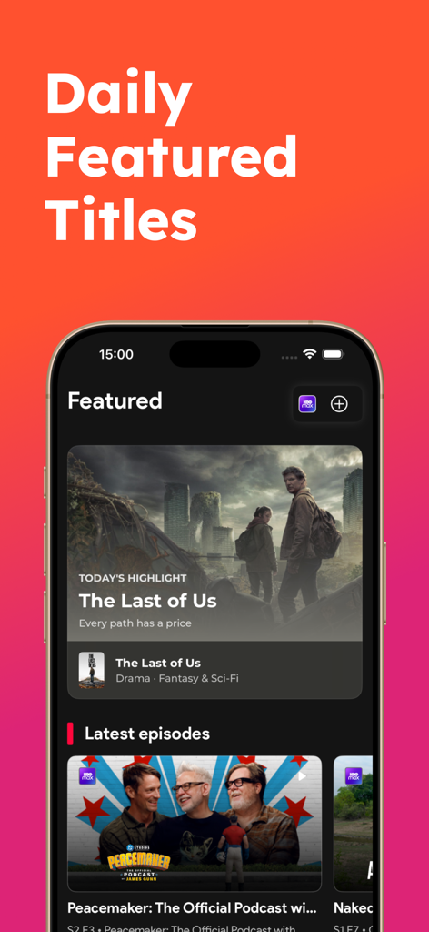 Upflix app interface showing daily featured streaming titles and latest episodes across multiple platforms