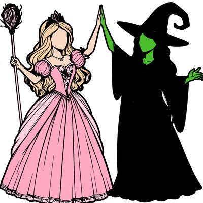 detailed realistic split of a princess and a witch
