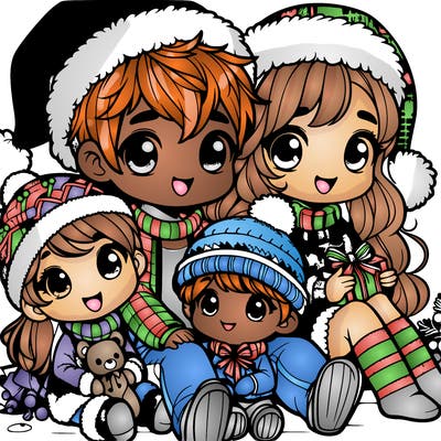 a cute family on christmas very realistic
