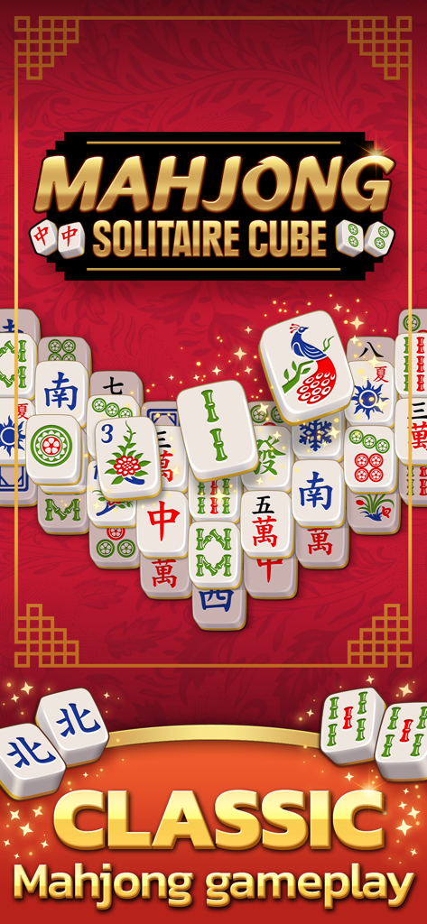 Gioco classico di abbinamento tessere di Mahjong Solitaire Cube su sfondo rosso