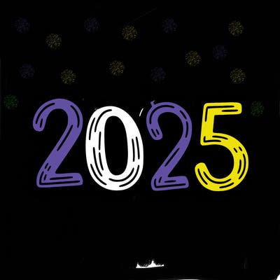 one line scrawled numbers sketch design “2025”