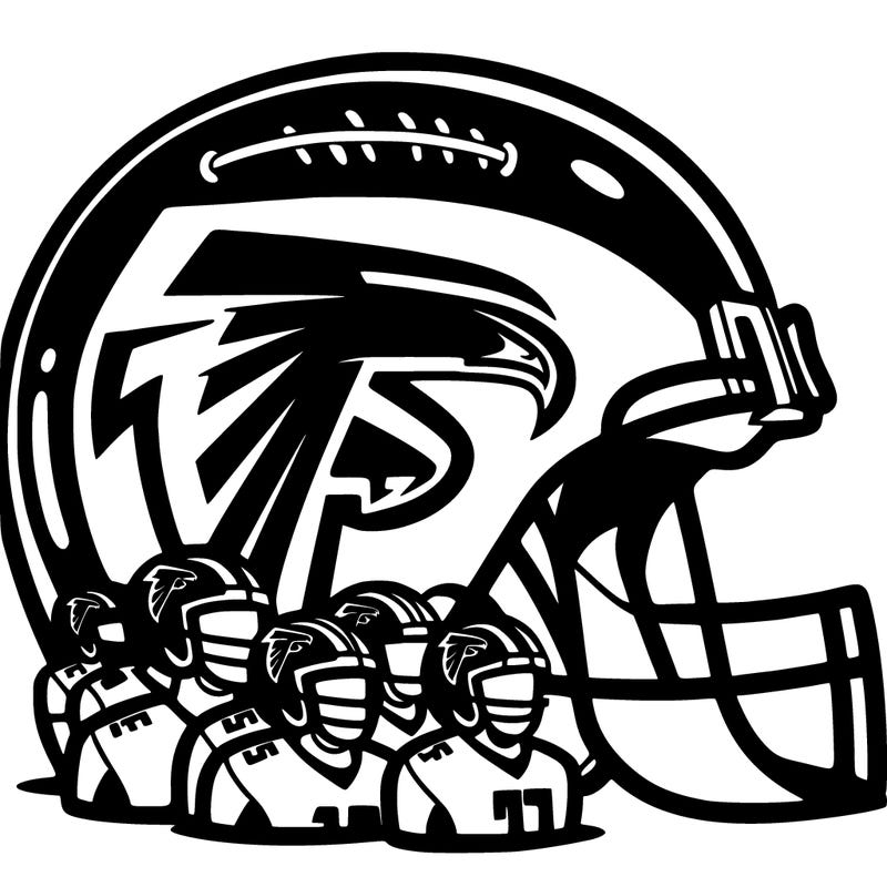 altanta falcons helmet with players in front of it