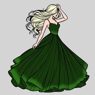 realistic woman with dress flowing in the wind