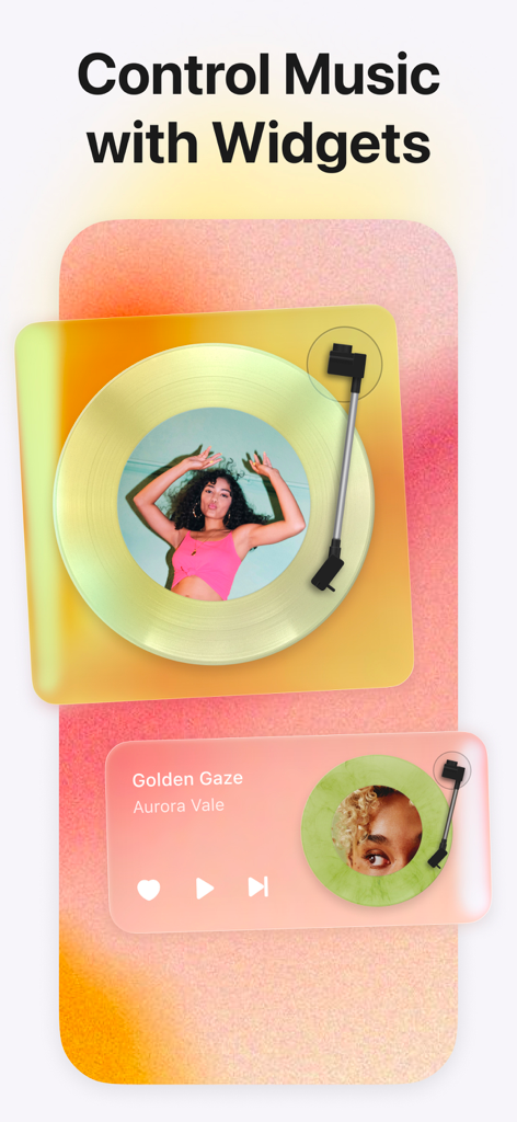 MD Vinyl for Music App - Aesthetic MD Vinyl music widgets showing virtual records and playback controls on a smartphone screen