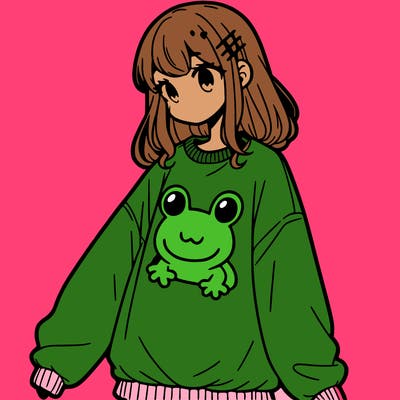 girl wearing frogging sweatshirt