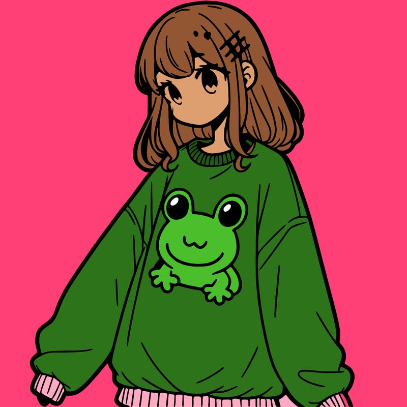 girl wearing frogging sweatshirt