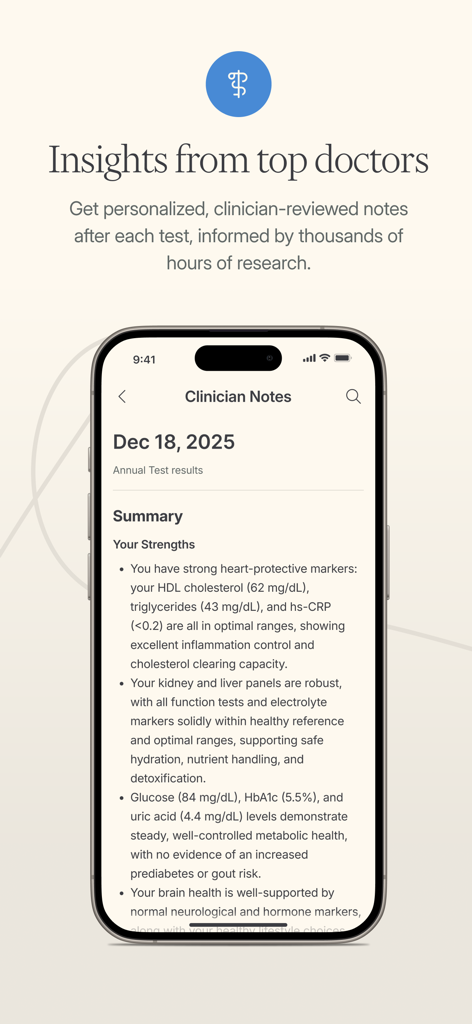 Function Health app displaying a summary of clinician reviewed lab results.