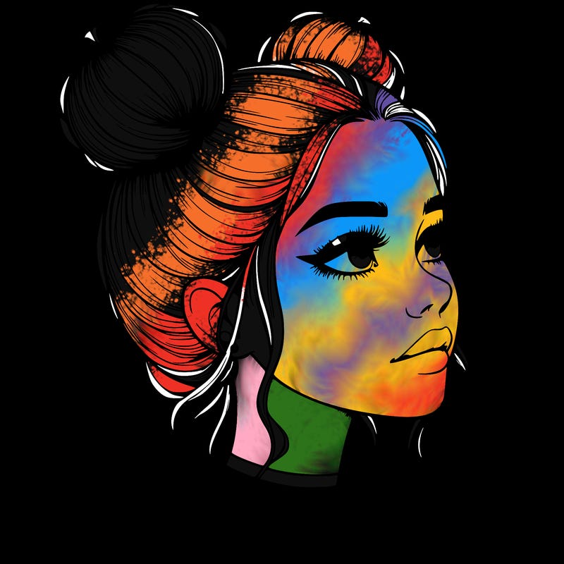 realistic girl with buns on the top of her head