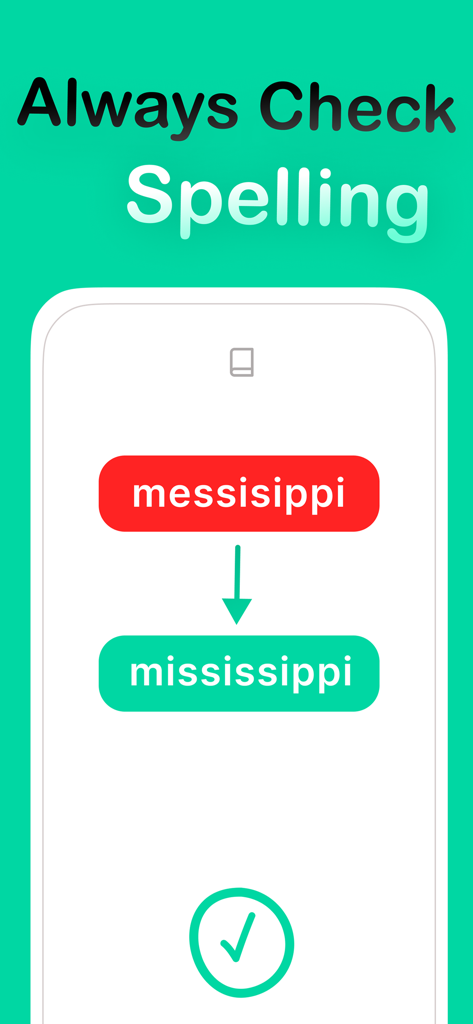 Grammar Checker AI for English - Ein Screenshot der KI-Grammatikprüfungs-App, der eine Rechtschreibkorrektur für das Wort Mississippi zeigt.