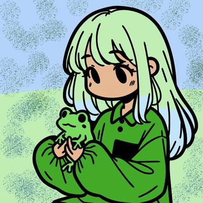 girl with long hair and a oversized shirt. and she is holding a frog