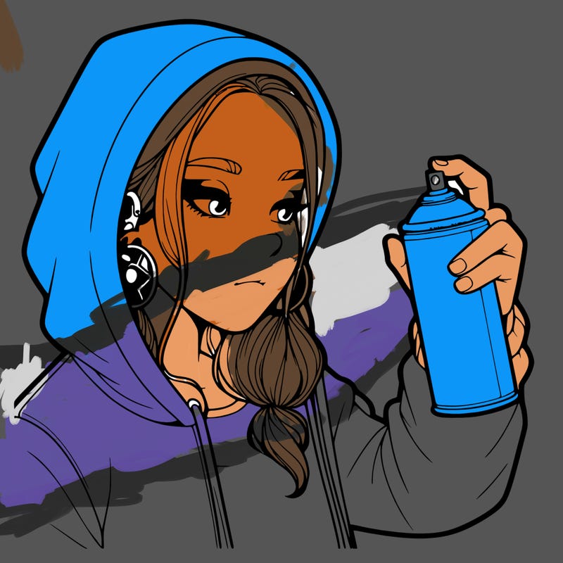 a realistic girl, spray painting