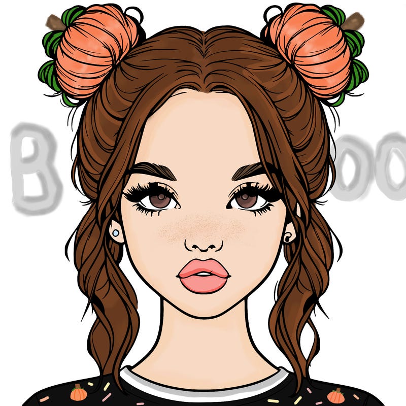 realistic girl with two buns in hair and lips