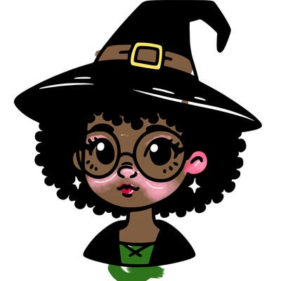 a black person who is a witch and has glasses