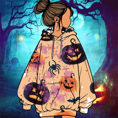 realistic girl with a oversized sweatshirt on and a bun