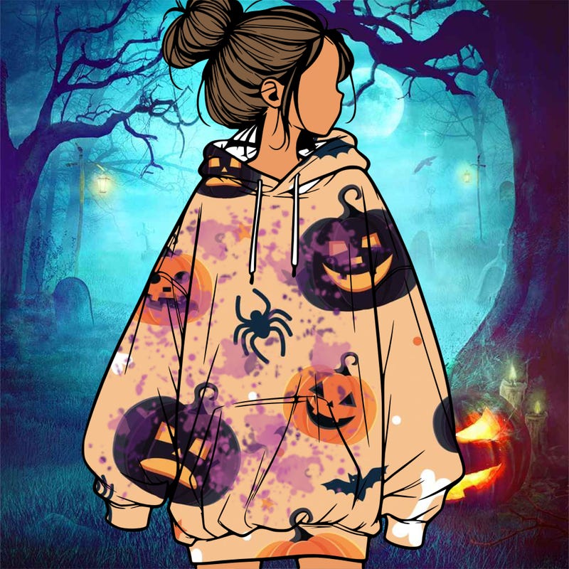 realistic girl with a oversized sweatshirt on and a bun