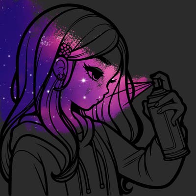 a realistic girl spray painting