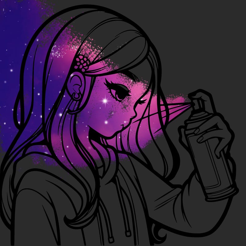 a realistic girl spray painting