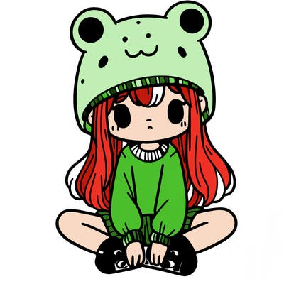 a girl wearing a frog hat and some frog socks