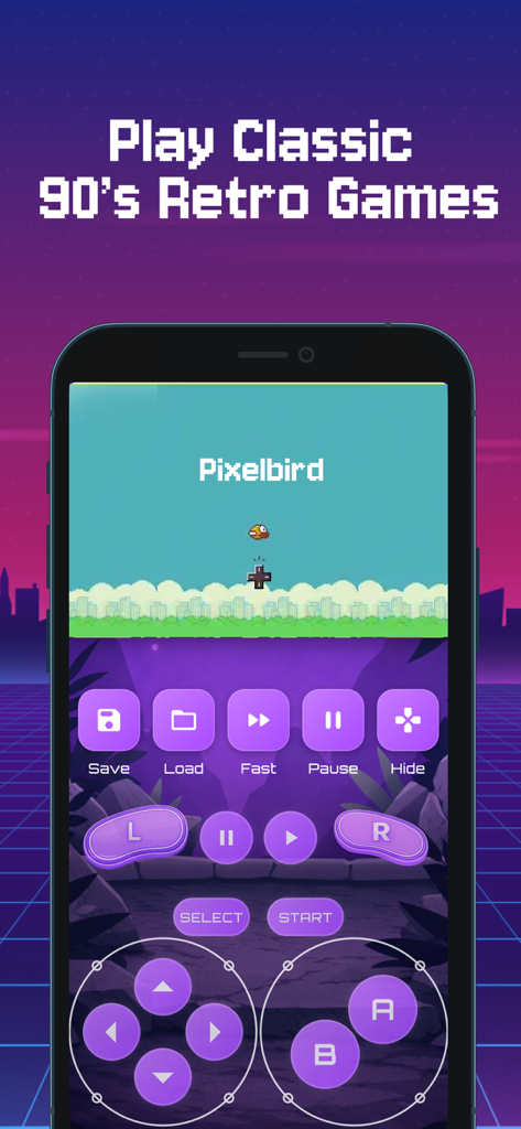 Screenshot of the MyBoy GBA and SNES emulator app on an iPhone showing a classic retro game with on-screen touch controls.