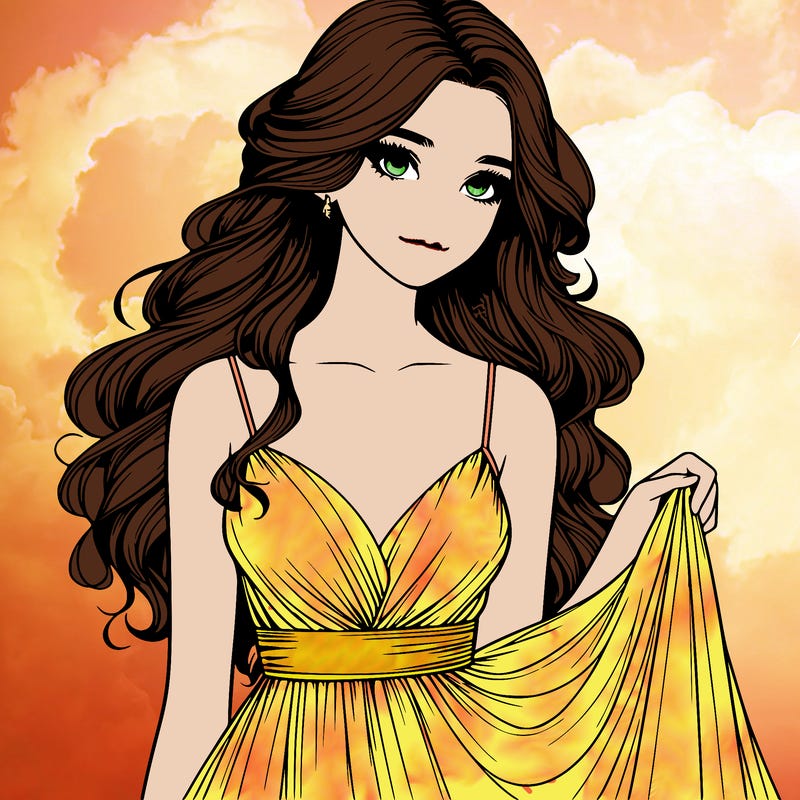 realistic girl in flowy silky prom dress