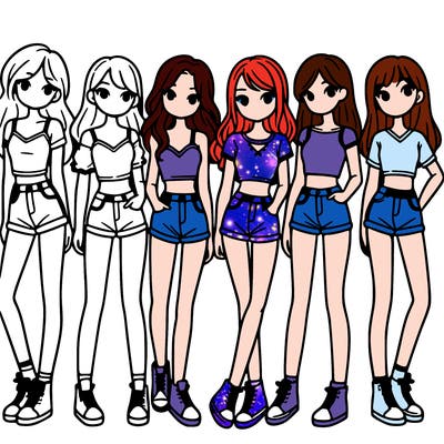 a group of girls wearing crop tops and shorts