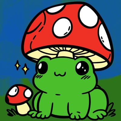 a cute frog with a mushroom hat